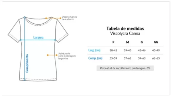 T-Shirt Canoa - Tamanhos